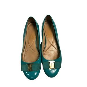Women's Salvatore Ferragamo Patent Leather Varina Ballet Flats 8B Teal Color